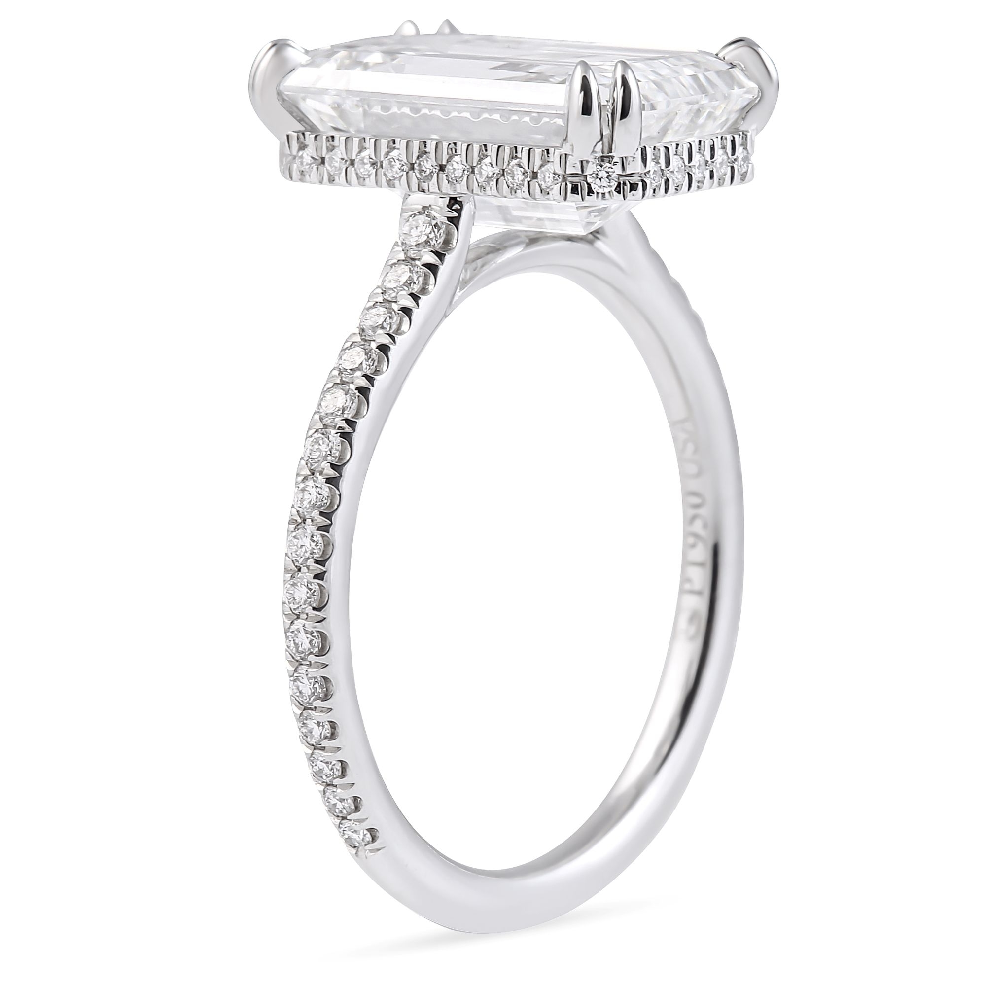 5.08 carat Emerald Cut Lab Diamond Pave Ring flat