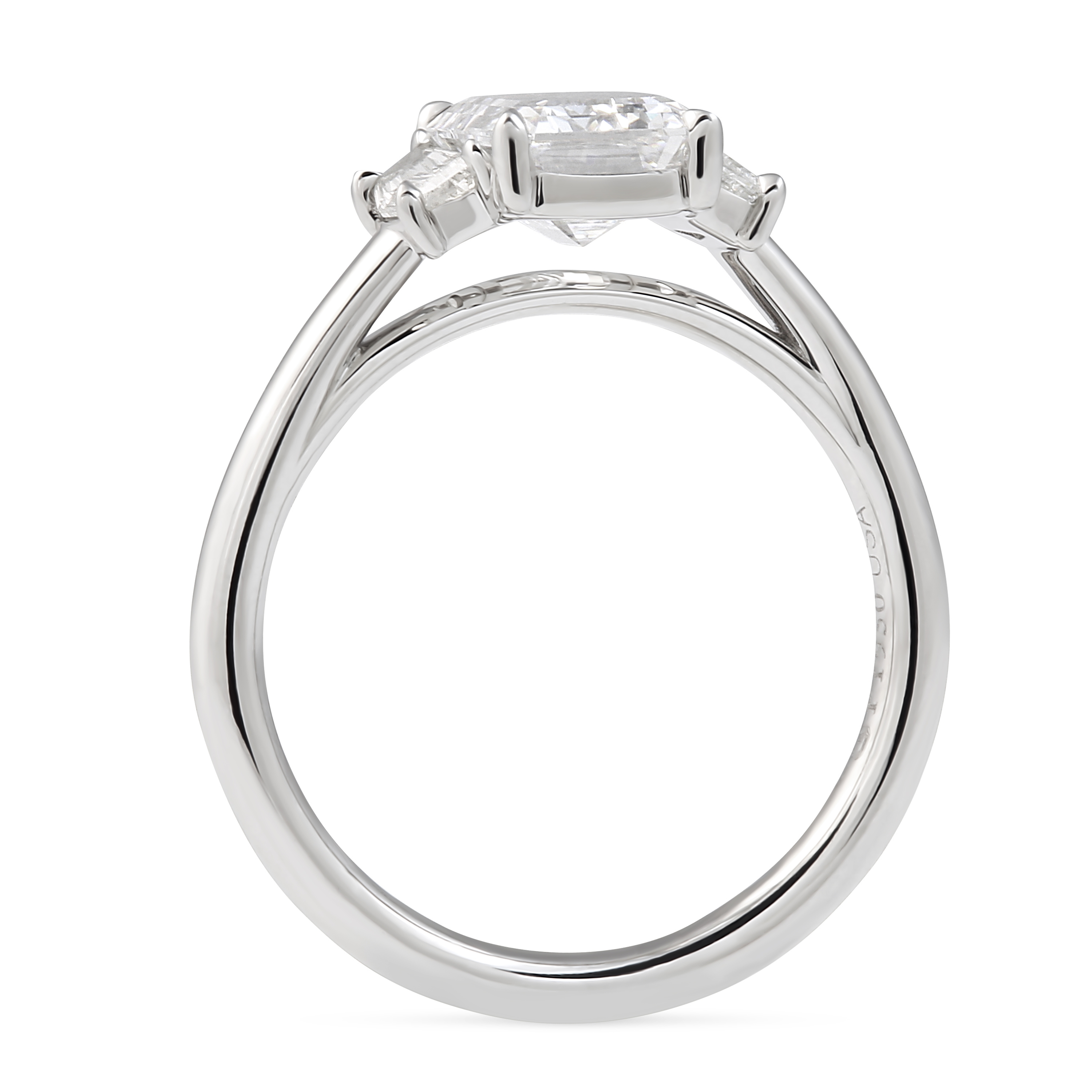 1.72 carat Emerald Cut Lab Diamond Three-Stone Ring flat