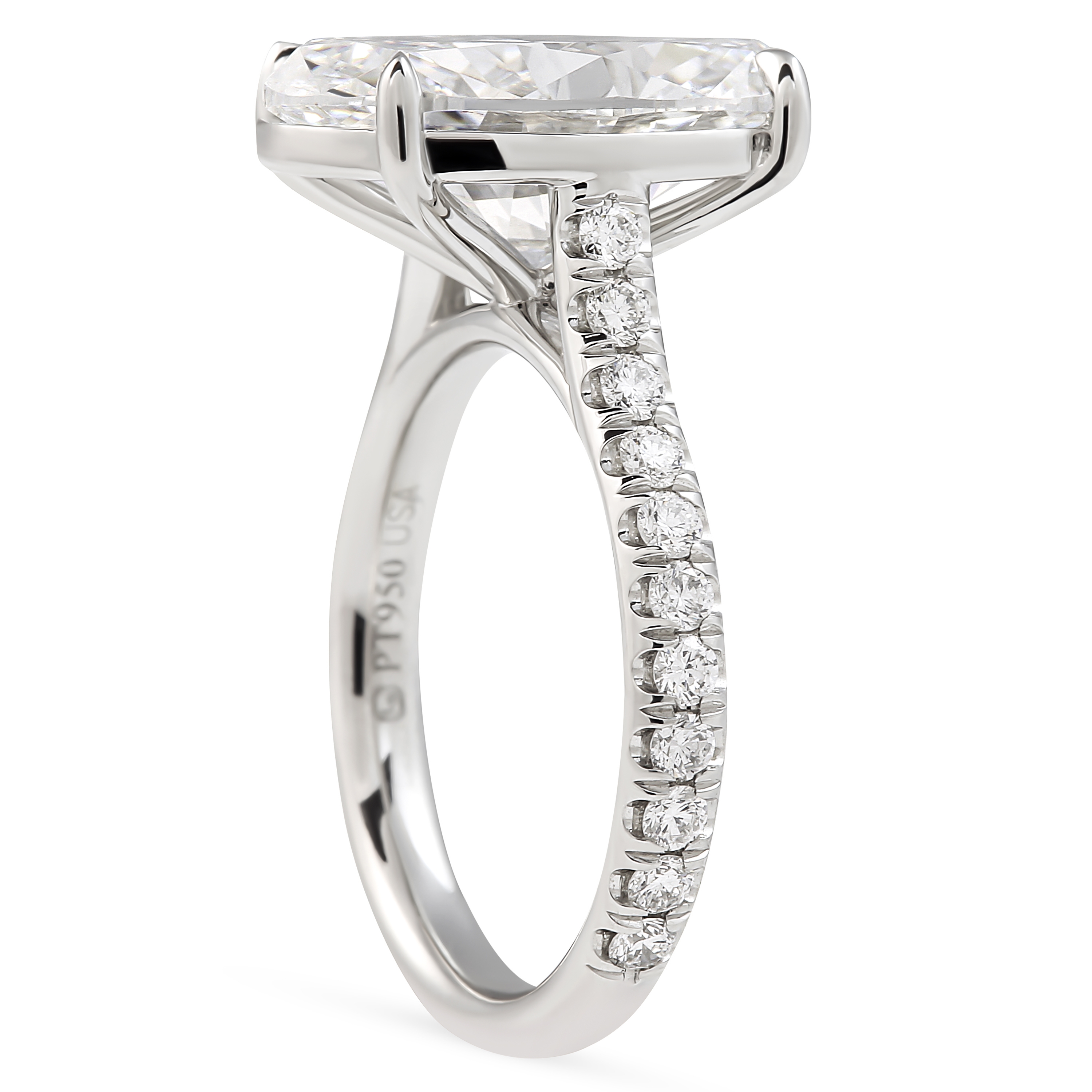 6.01 carat Oval Diamond Cathedral Ring flat