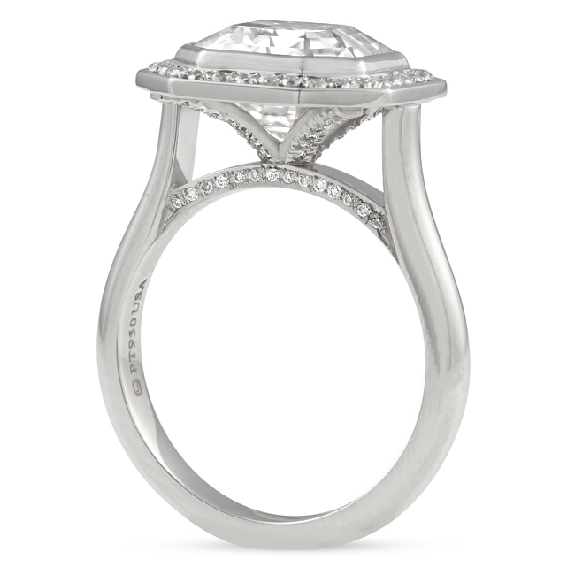 Asscher Cut Moissanite Bezel Set Halo Engagement Ring