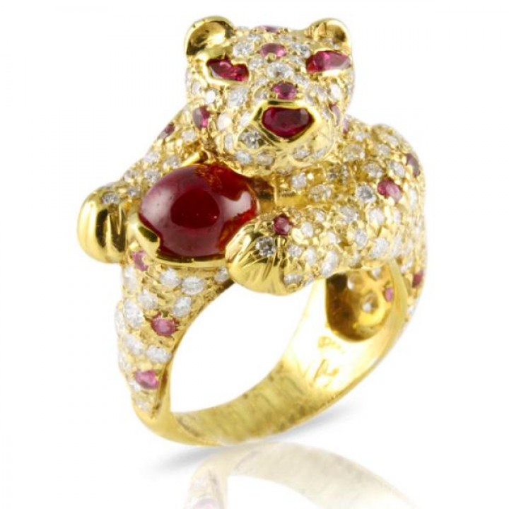 DIAMOND AND RUBY 18K YELLOW GOLD RING