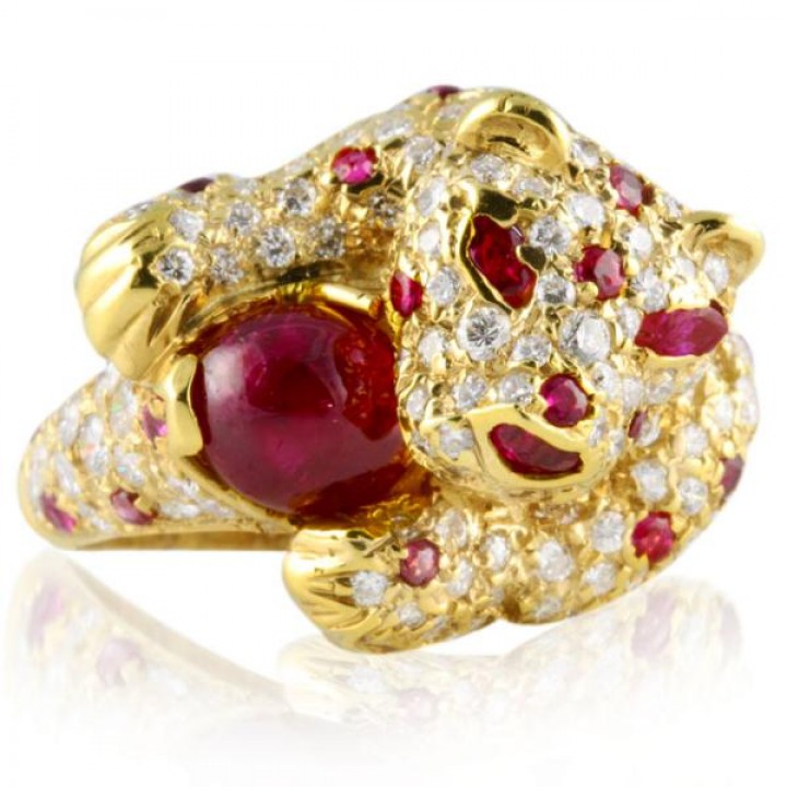 DIAMOND AND RUBY 18K YELLOW GOLD RING