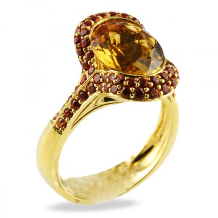 CITRINE AND SAPPHIRE 18K YELLOW GOLD RING
