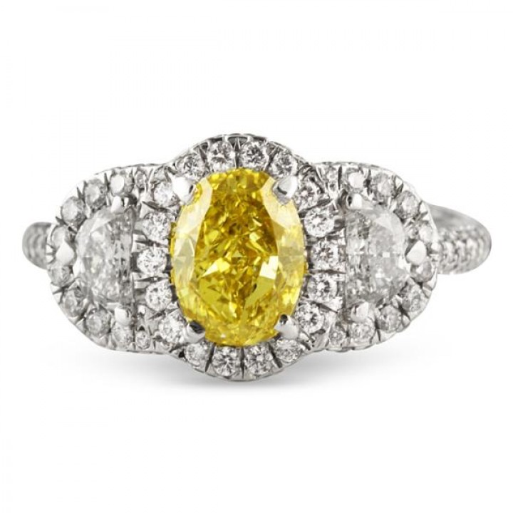 1.11 carat Fancy Yellow Oval Shape Diamond Platinum Engagement Ring