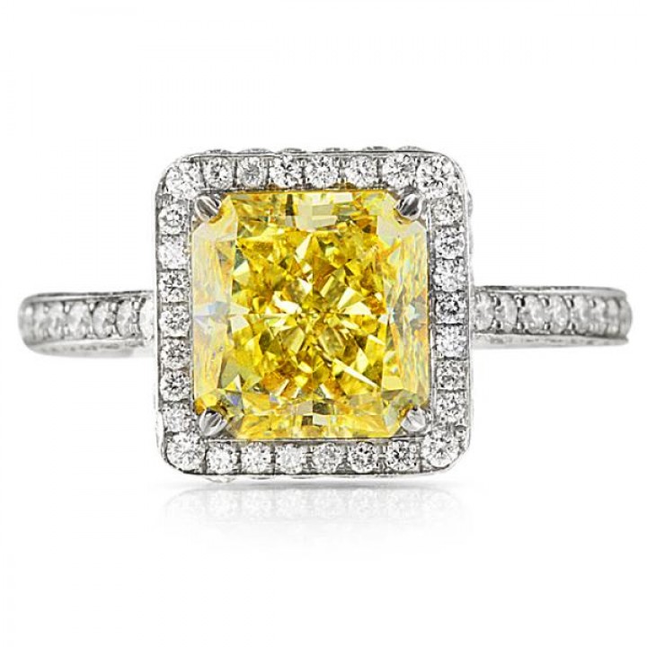 3.00 carat Radiant Cut Fancy Yellow Diamond Ring