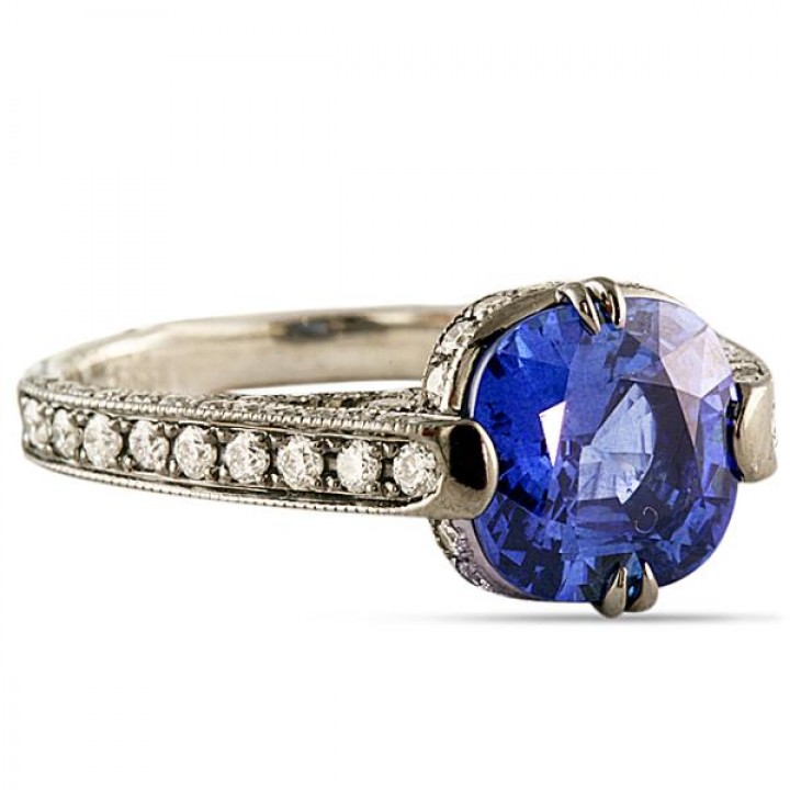 Sapphire and Diamond Black Rhodium Platinum Engagement Ring