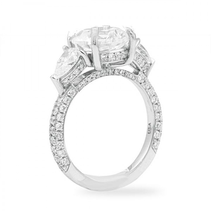 Round Diamond Three-Stone with Pave Engagement Ring