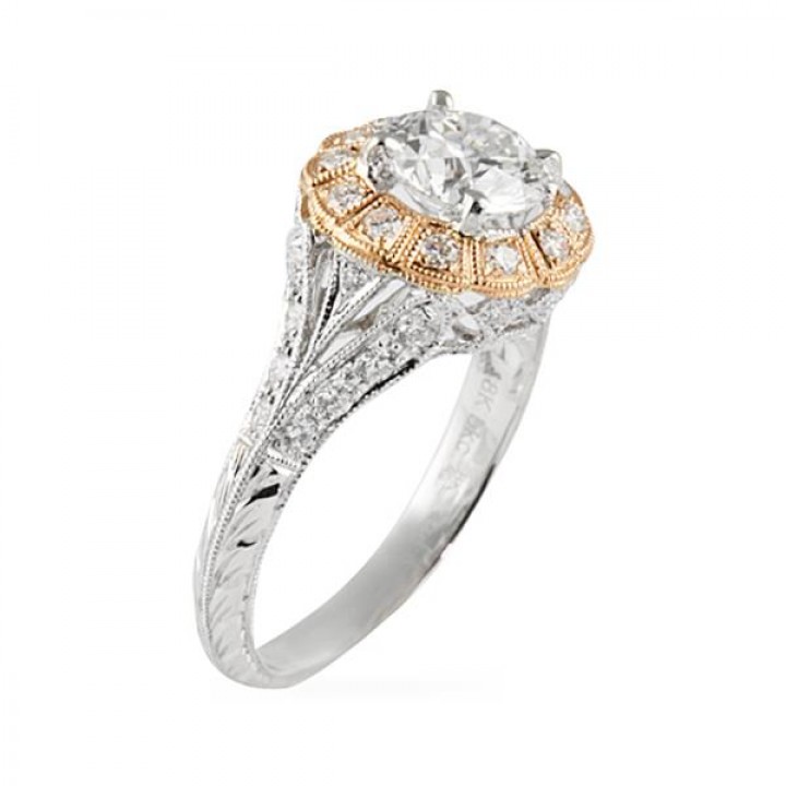 1.02 carat Round Diamond Rose Gold Vintage Engagement Ring