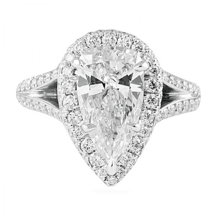 2.32 carat Pear Diamond Halo Split Band Engagement Ring