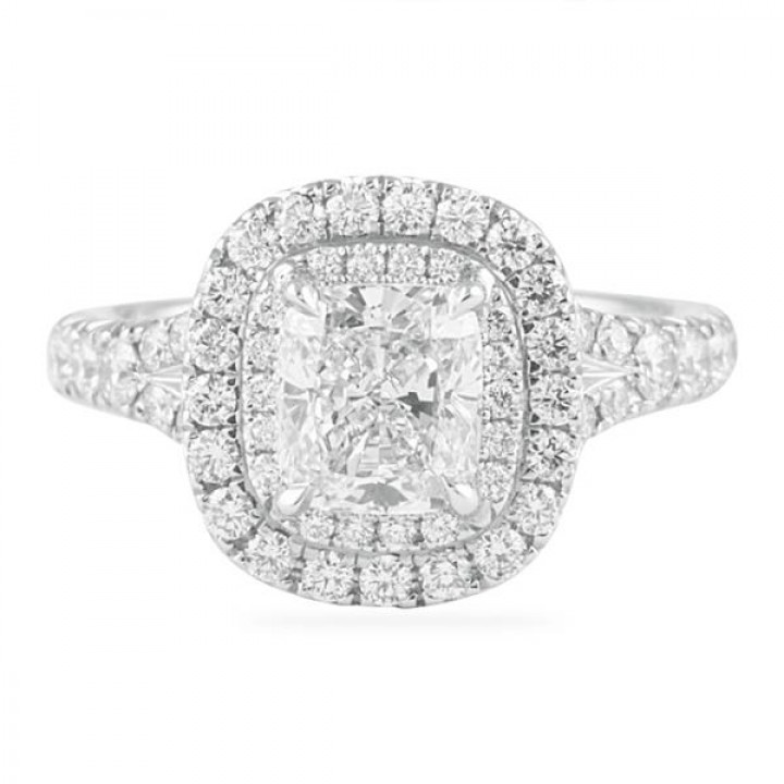 1.21 carat Cushion Cut Diamond Double Halo Engagement Ring