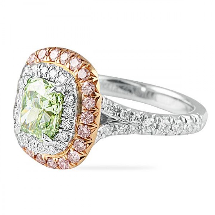 1.55 carat Fancy Intense Green Diamond Engagement Ring