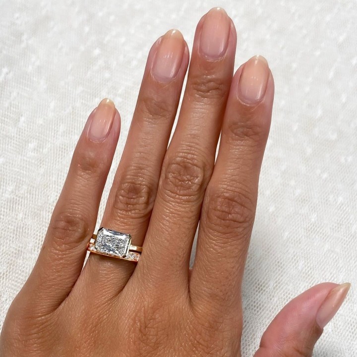 2.77 carat Radiant Cut Lab Diamond Bezel Set Ring flat