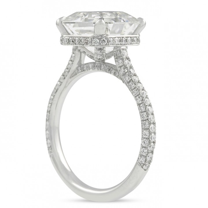 Asscher Cut Moissanite Three Row Band Engagement Ring front view