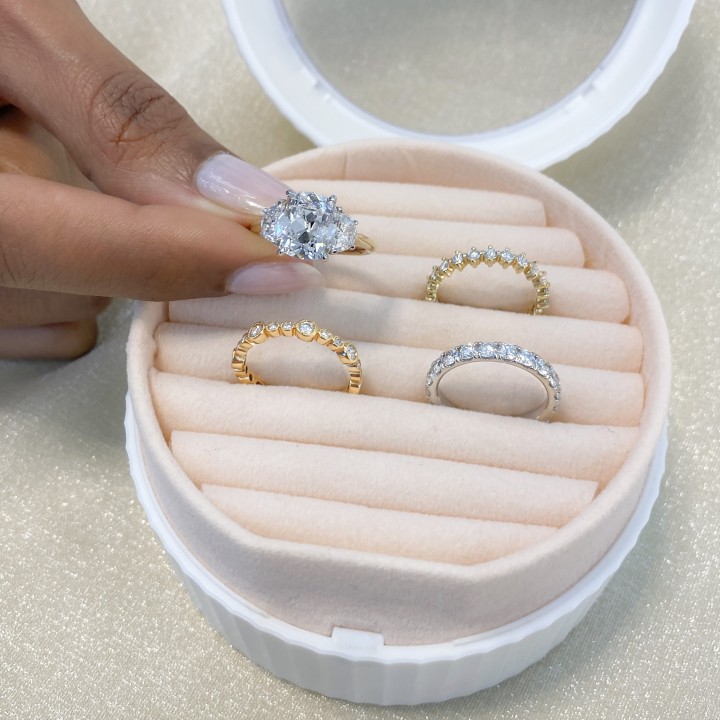 3.07 Antique Cushion Lab Diamond Three-Stone Engagement Ring flat