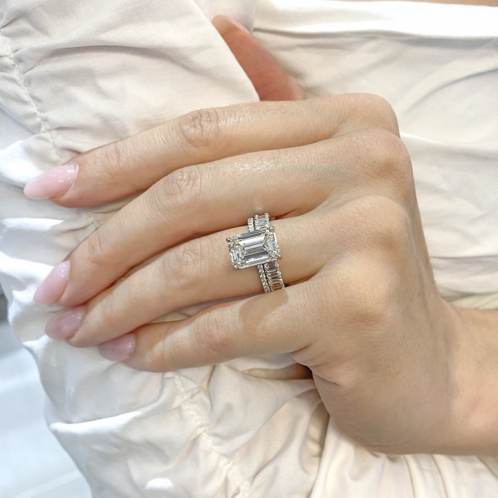 4.20 carat Emerald Cut Diamond Super Slim Engagement Ring front