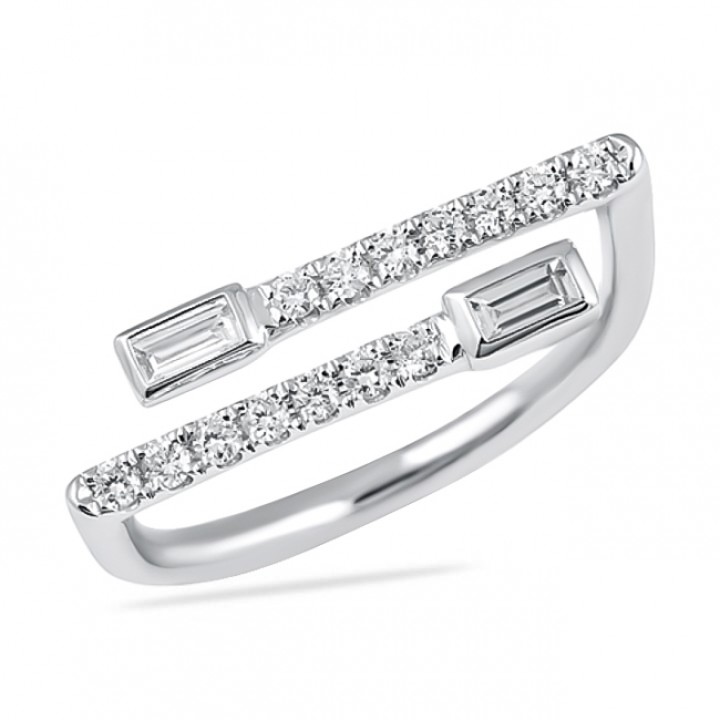 Round and Baguette Cut Diamond Open Ring
