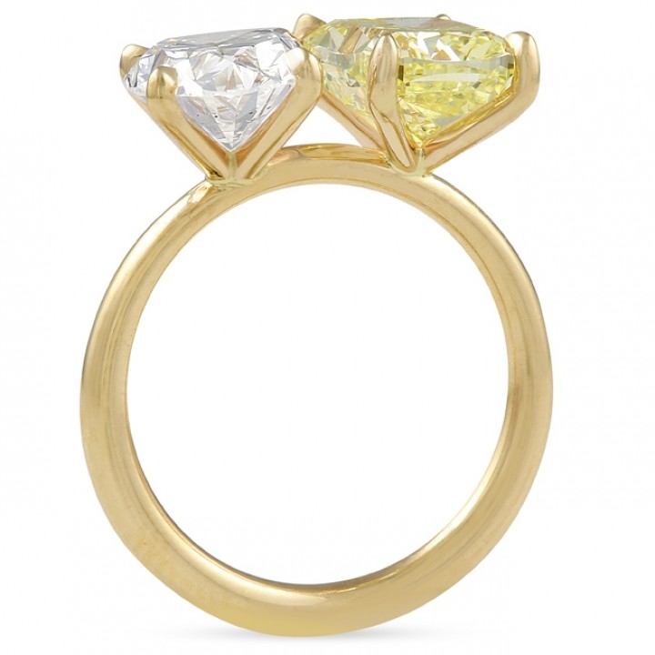 Yellow Diamond Cushion and Oval Diamond Duo Ring front view