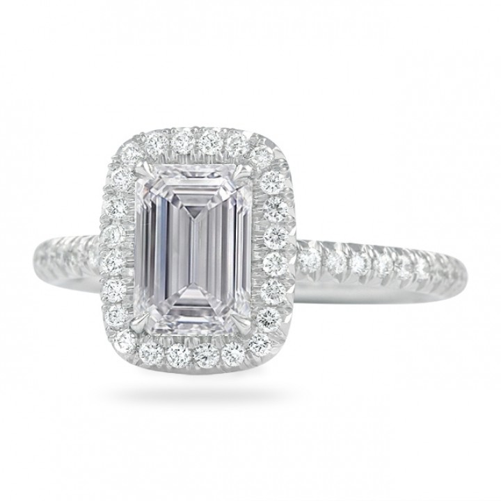 1.20 carat Emerald Cut Diamond Halo Engagement Ring flat