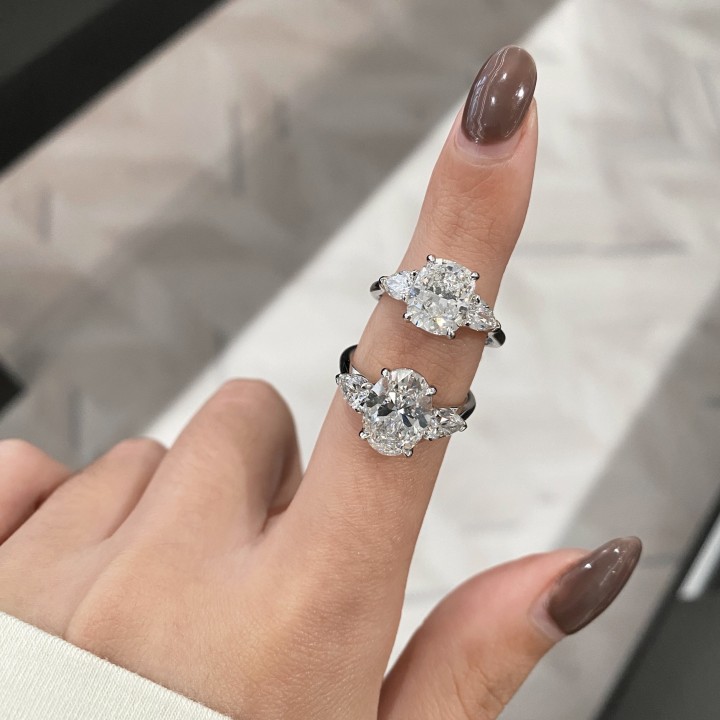2.87 carat Oval Lab Diamond Three-Stone Engagement Ring flat