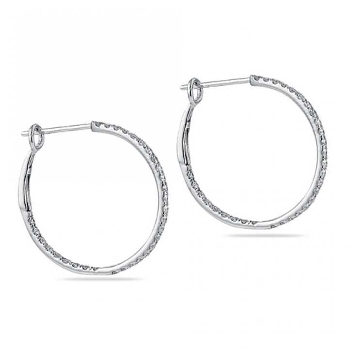 THIN PAVE DIAMOND HOOP EARRINGS IN WHITE GOLD