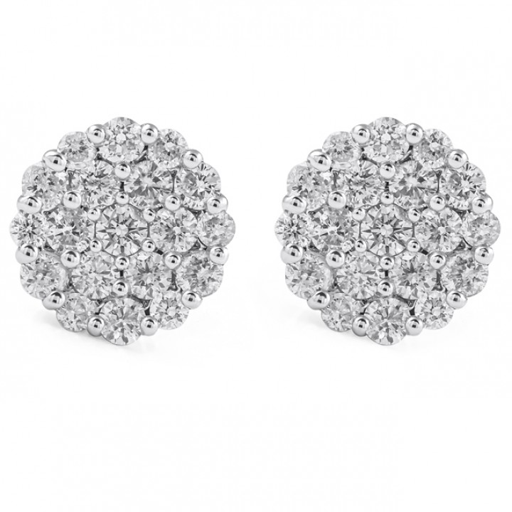 Round Diamond Cluster Earrings flat