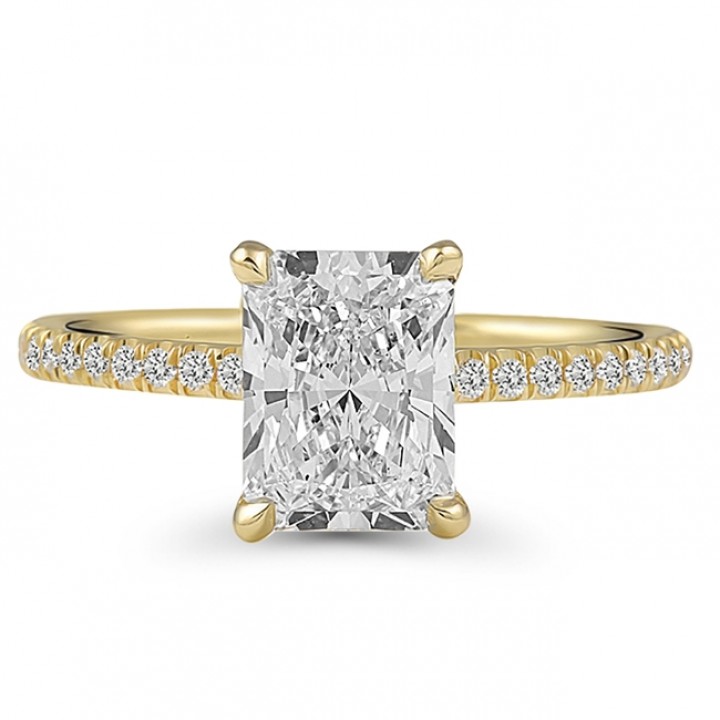 1.6ct Radiant Cut Lab Diamond Pave Prong Ring front