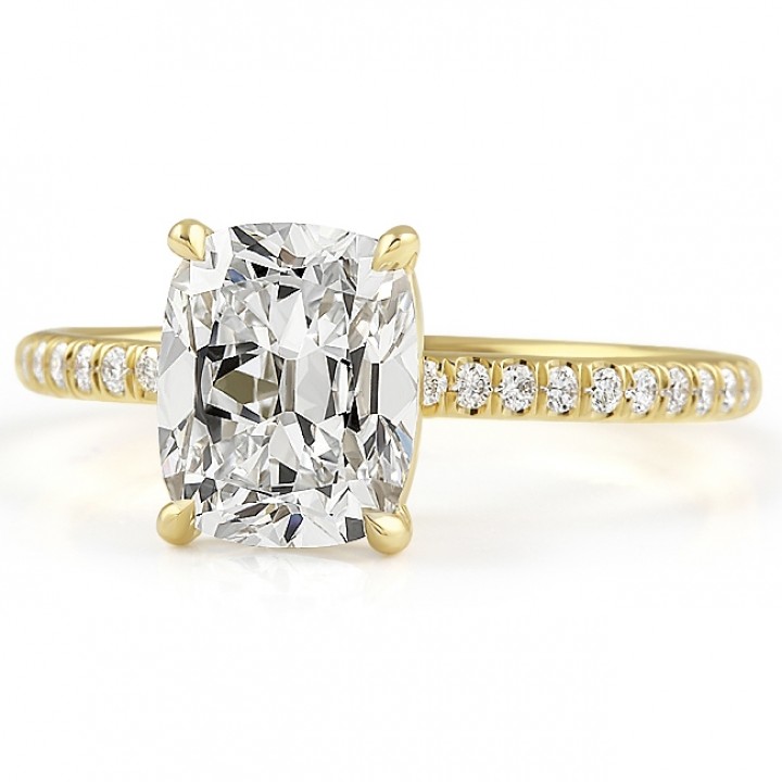 1.82ct Antique Cushion YG Pave Engagement Ring top