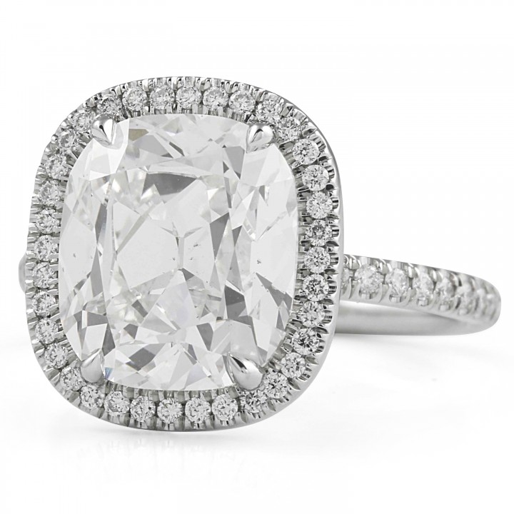4.51 carat Antique Cushion Lab Diamond Halo Engagement Ring flat
