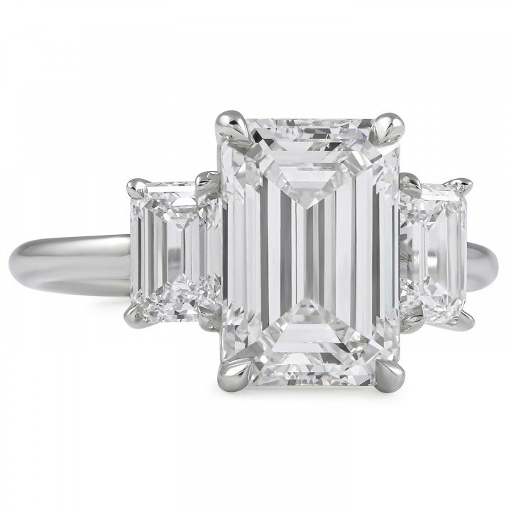 3.02 carat Emerald Cut Lab Diamond Three-Stone Ring flat