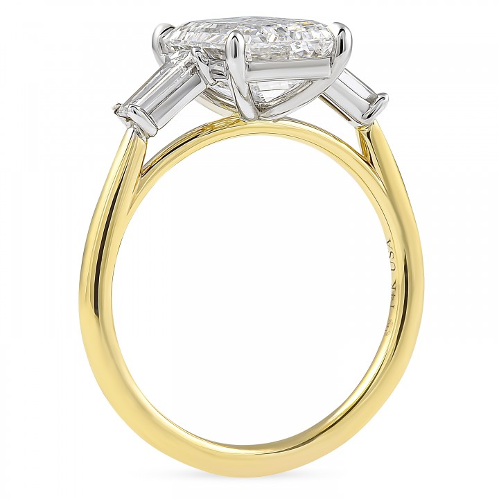 2.72 carat Emerald Cut Lab Diamond Three-Stone Engagement Ring flat
