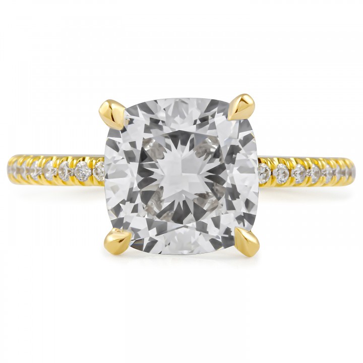 2.91 carat Cushion Cut Lab Diamond Four Prong Engagement Ring flat