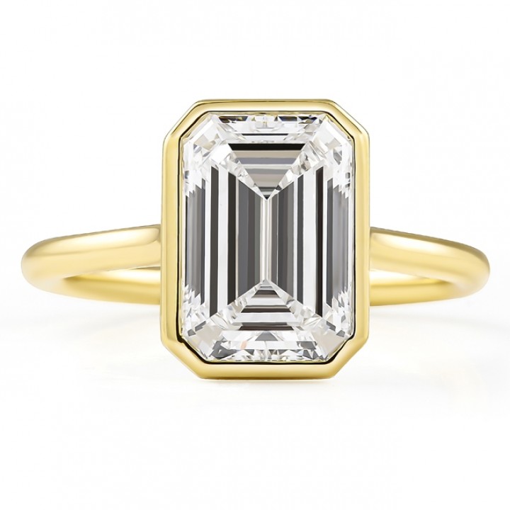 2.71 carat Emerald Cut Lab Diamond Bezel Set Ring flat