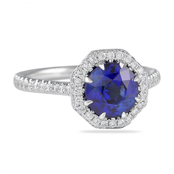 2.32ct Round Sapphire in Octagon Halo Ring flat