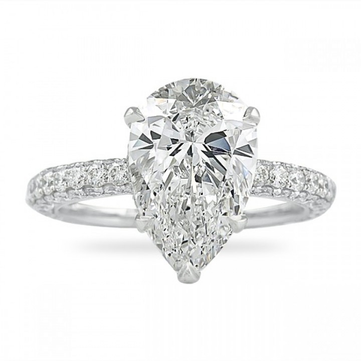 3.26ct Pear Shape Diamond Triple-Row Engagement Ring flat