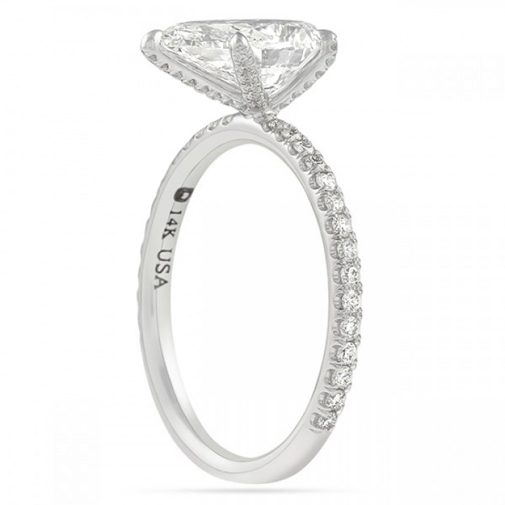 1.79 carat Pear Shape Diamond Pave Prong Engagement Ring flat