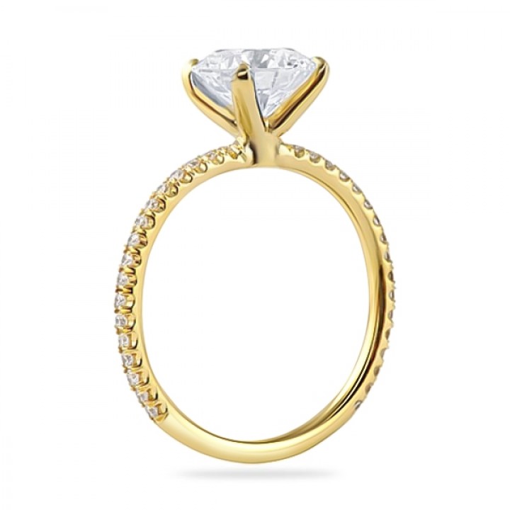 1.51ct Round Diamond Yellow Gold Pave Engagement Ring angle