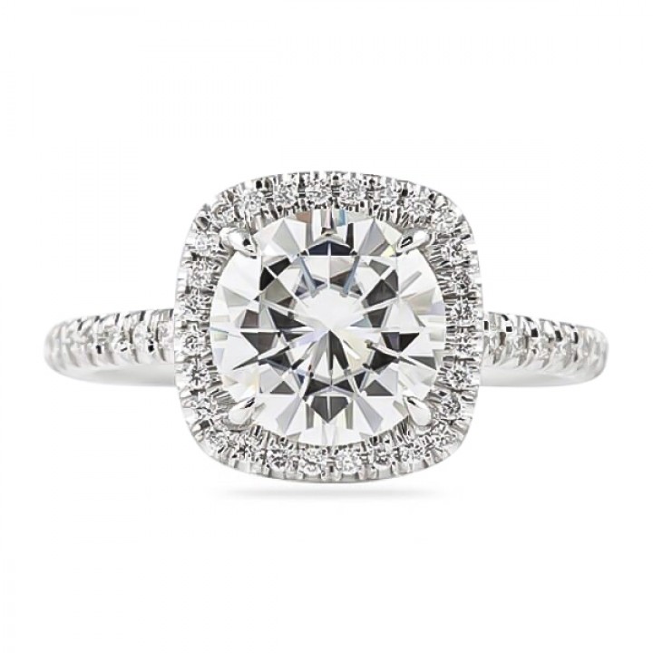Round Moissanite In Cushion Halo Engagement Ring top