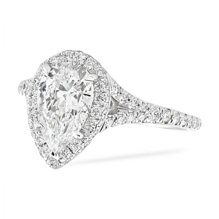 1.28ct Pear Shape Halo Engagement Ring with Split Band