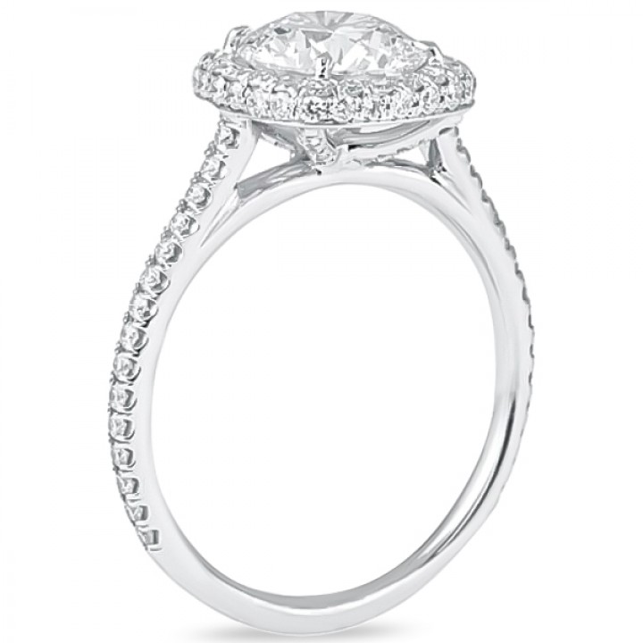 1.70 Carat Round Diamond in Cushion Halo Engagement Ring flat