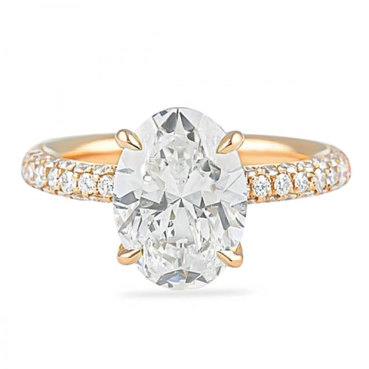 2.70 carat Oval Diamond Rose Gold Three-Row Band Engagement Ring flat