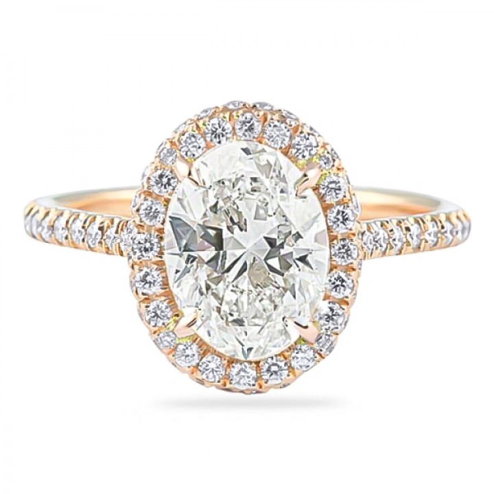 2.00 carat Rose Gold Oval Halo Engagement Ring flat