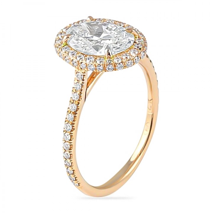 2.00 carat Rose Gold Oval Halo Engagement Ring flat