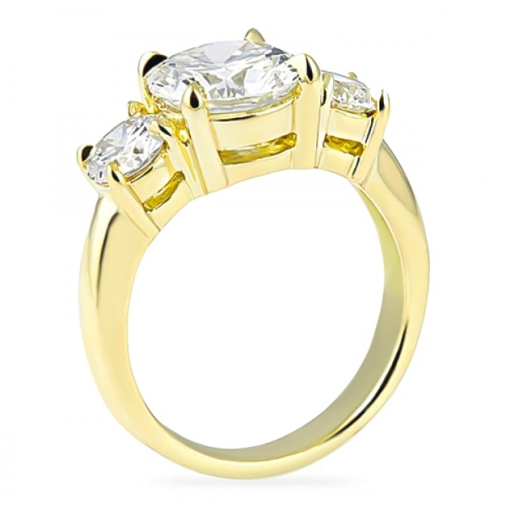 2.50 Carat Round Diamond Yellow Gold Three-Stone Engagement Ring flat