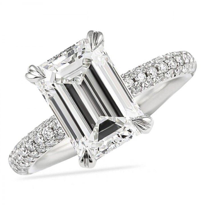 3.00ct Emerald Cut Diamond Three-Row Band Engagement Ring top