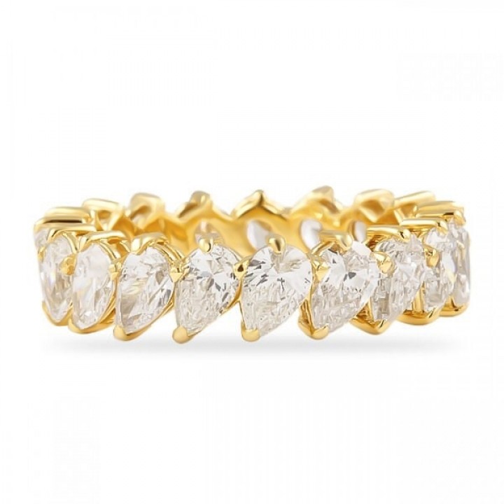 4 carat Pear Shape Diamond Angled Yellow Gold Band flat