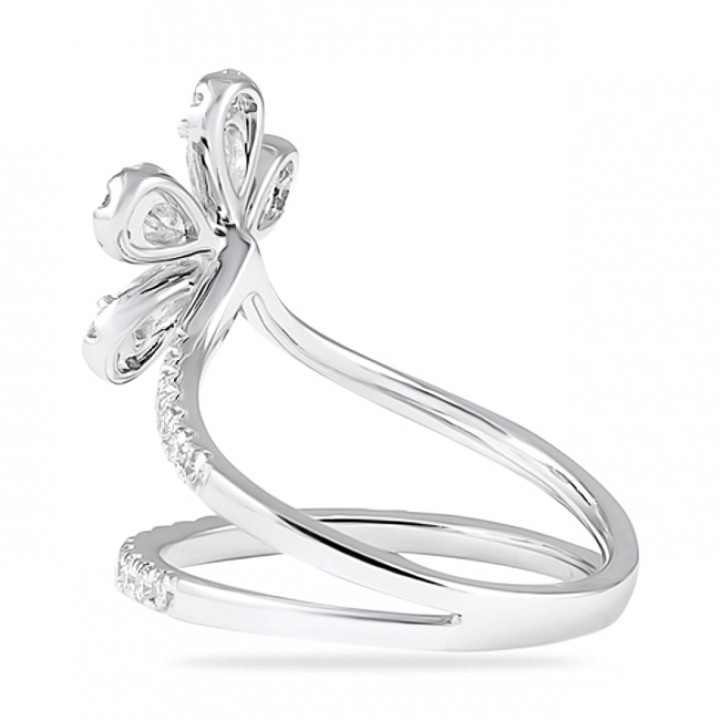Pear and Round Diamond Flower Double Pave Band Ring front