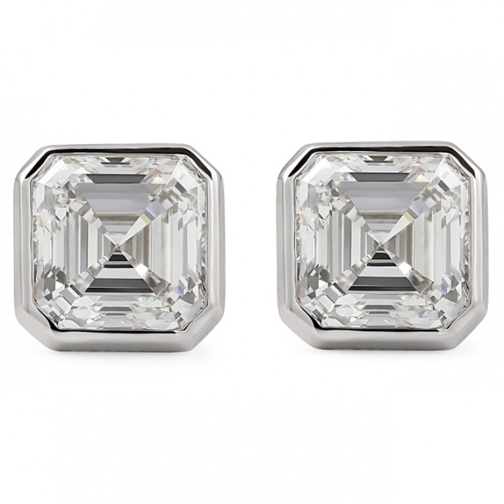 6 carat TW Asscher Cut Bezel Lab Grown Diamond Studs flat