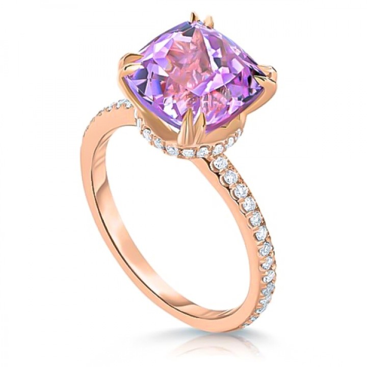 Kunzite and Diamond Rose Gold Ring