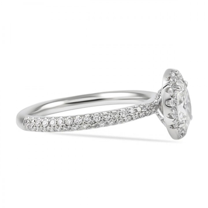 0.62 Carat Oval Diamond Halo Two-Row Band Engagement Ring flat