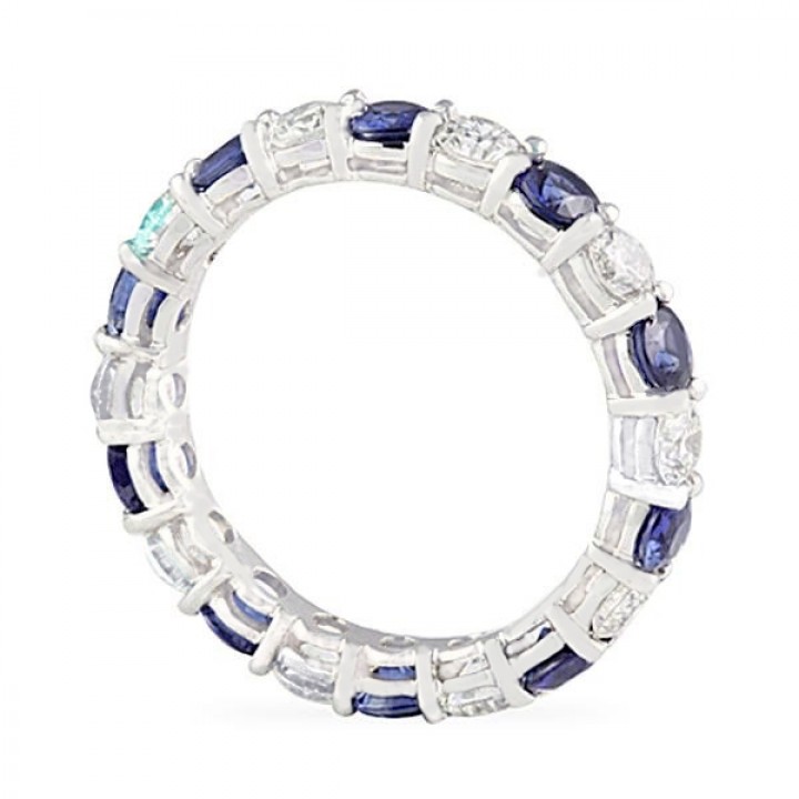 sapphire and diamond alternating shared prong eternity band